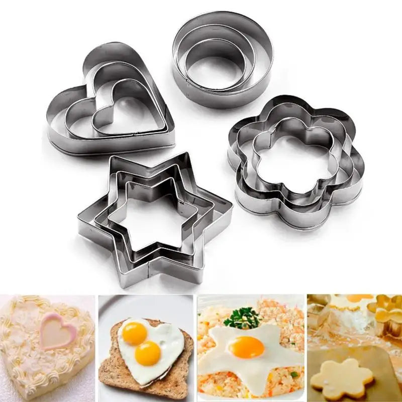 3 Size Stainless Steel Heart, Round, Flower, Star Baking Molds