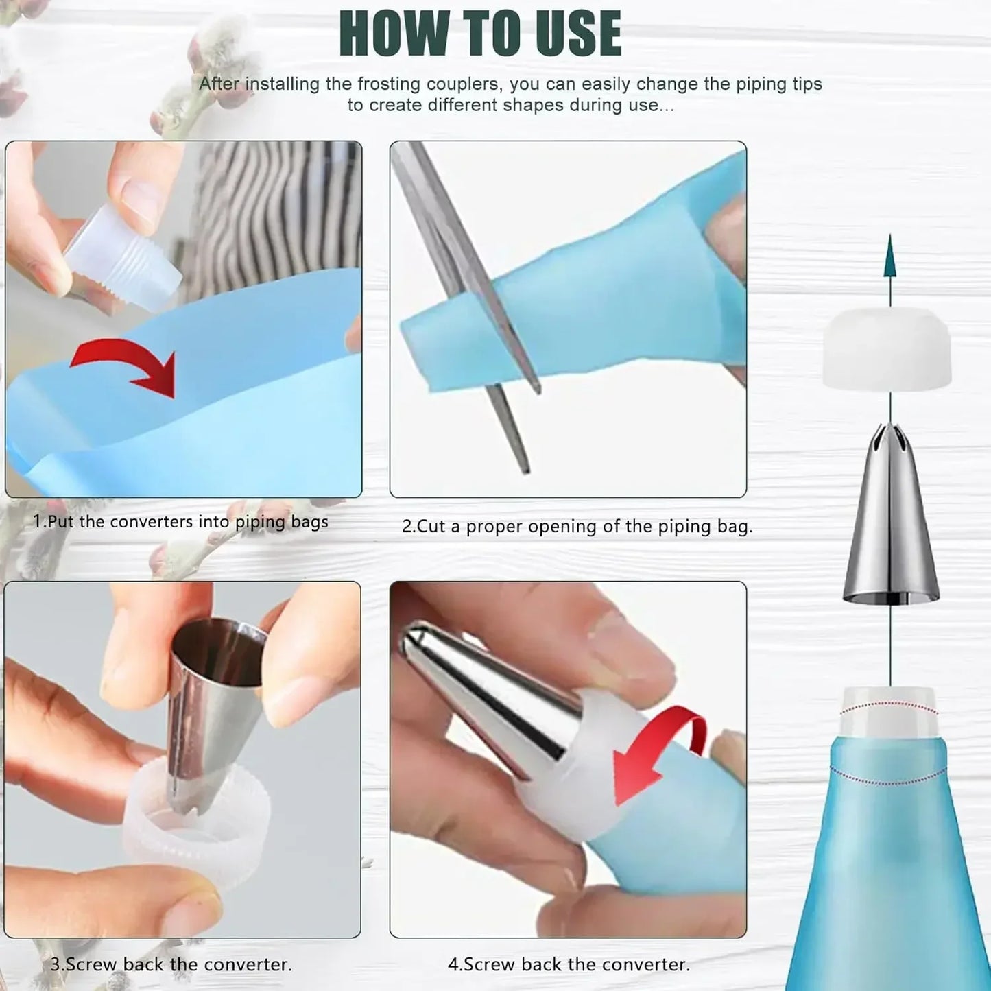 Stainless Steel Nozzle, Silicone Piping Bags