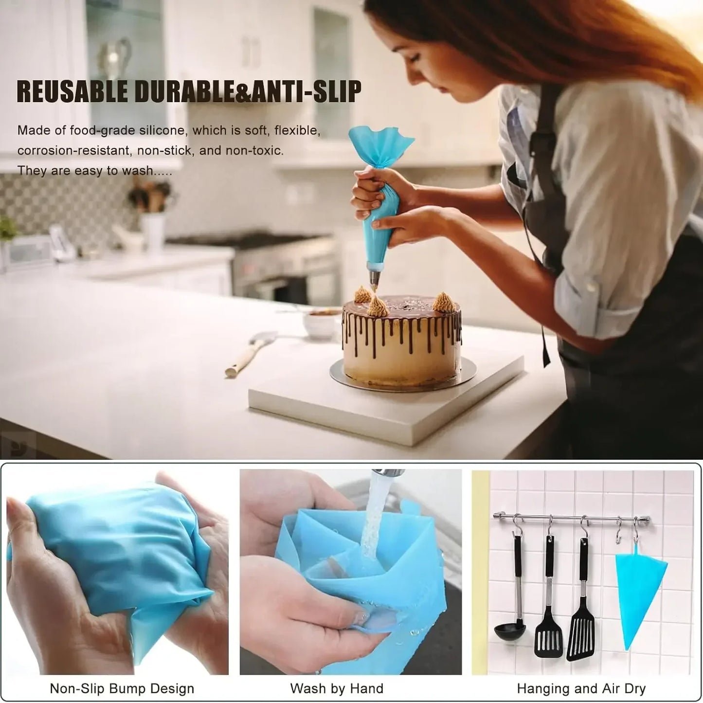 Stainless Steel Nozzle, Silicone Piping Bags