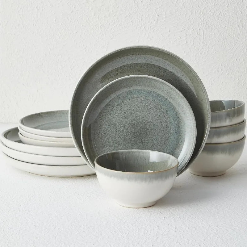 Gradient Green Stoneware 12pc Dinnerware Set