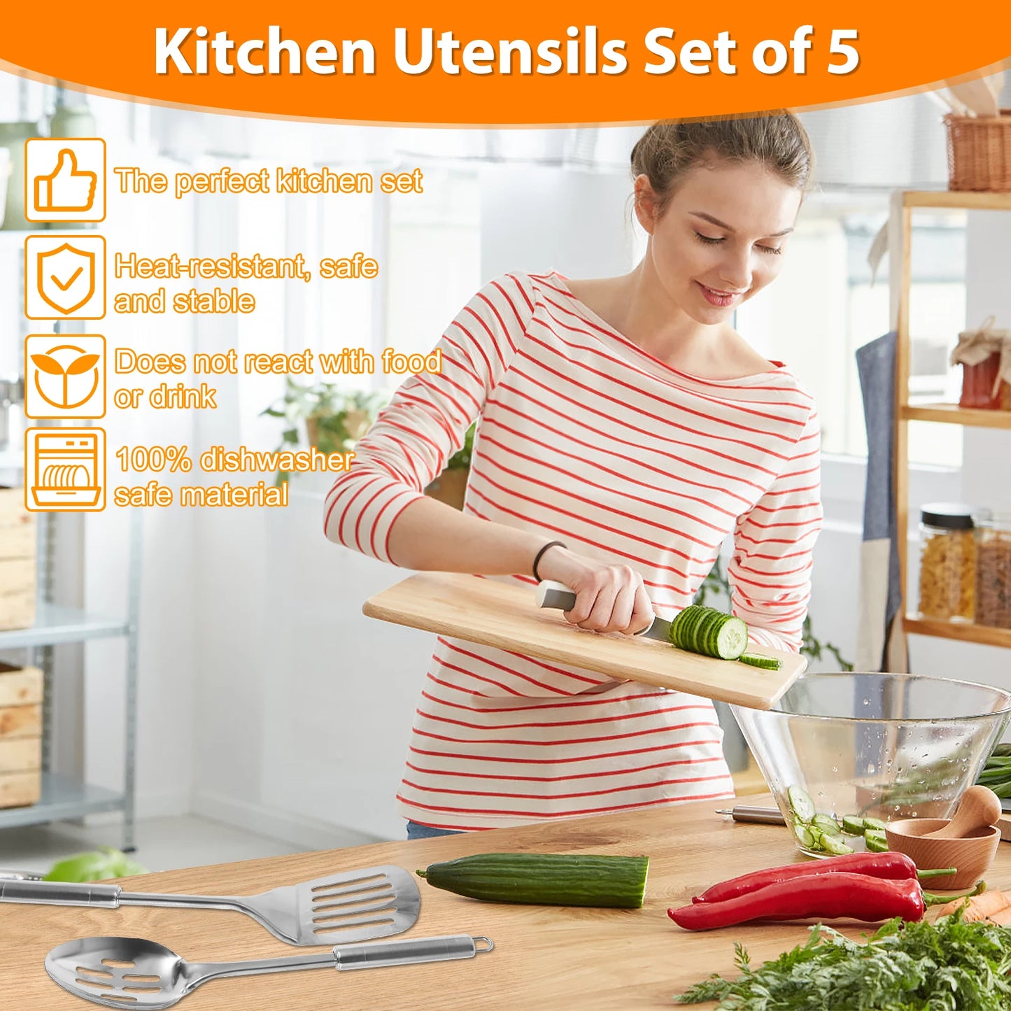 5Pcs Stainless Steel Kitchen Cooking Utensils Set