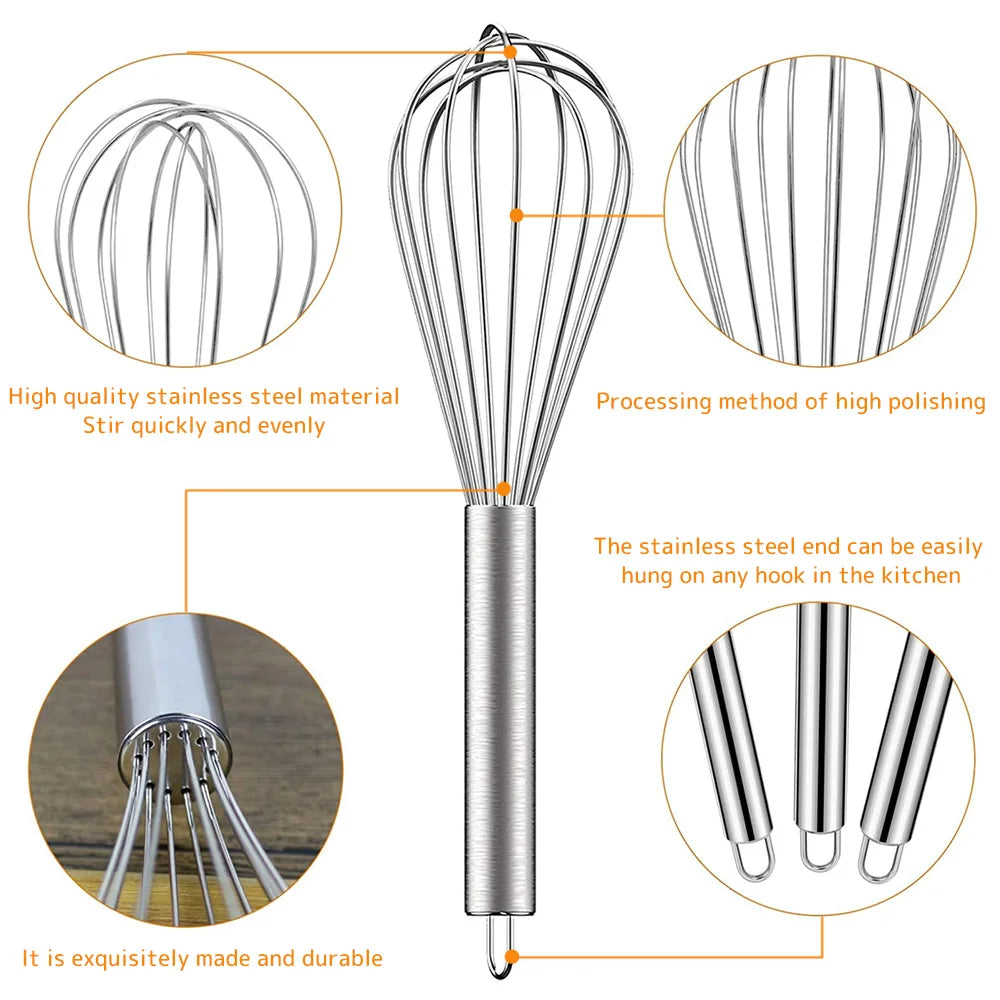 3 Pack Stainless Steel Whisk 8/10/12 Inch
